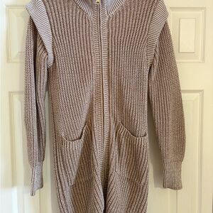Varley Beige Knit Sweater with Gold Zipper